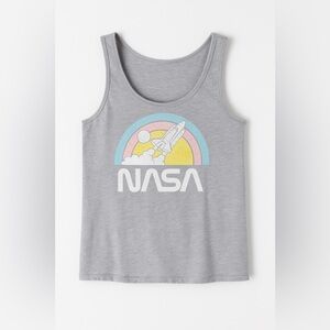 NASA Rainbow Rocket Sleep Tank Top Medium Gray Graphic Pajama Lounge